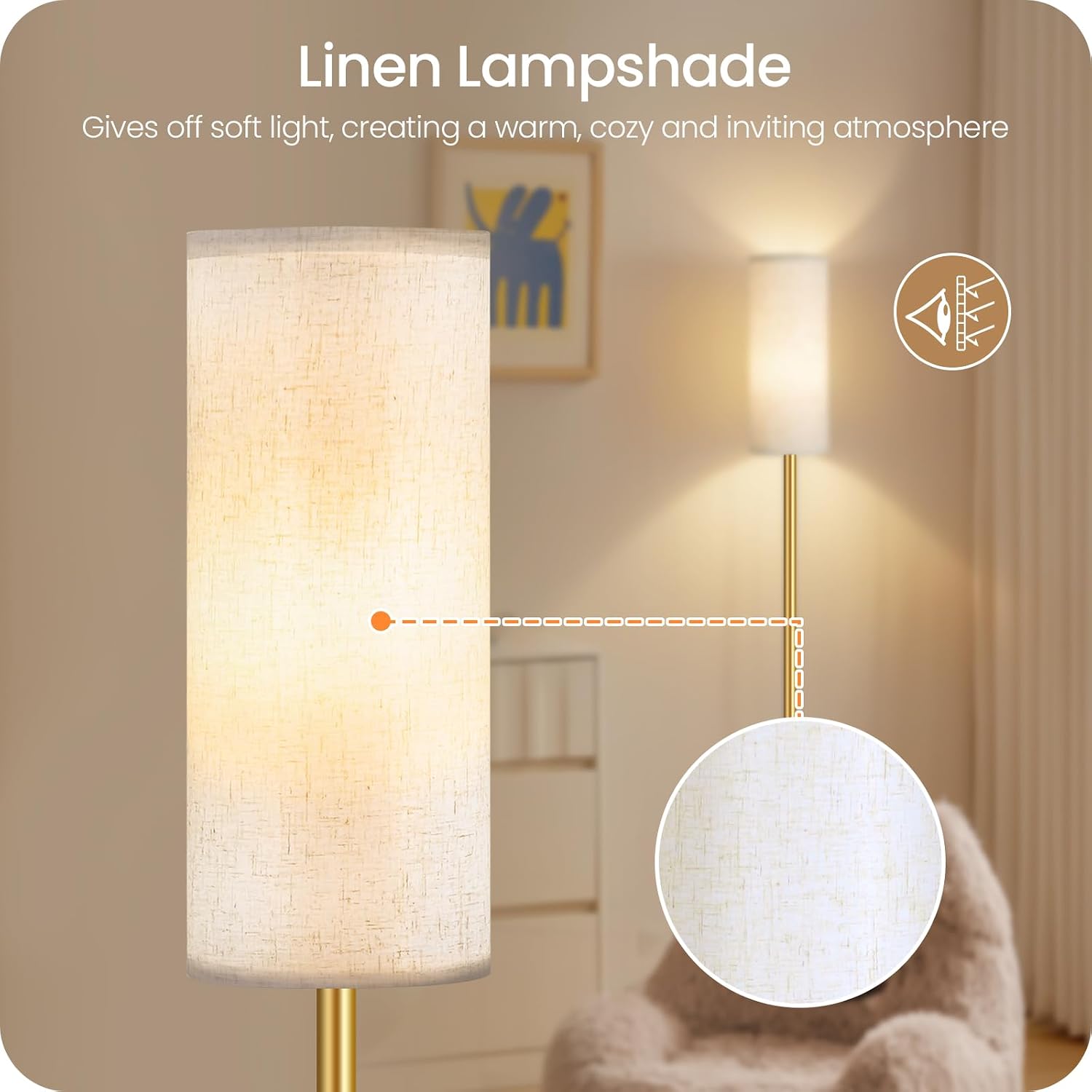 Dimmable Floor Lamp for Living Room with Remote and Foot Switch, Standing Tall Lamp, Bulb Included, 3000K-6500K, Beige and Gold, FCC…