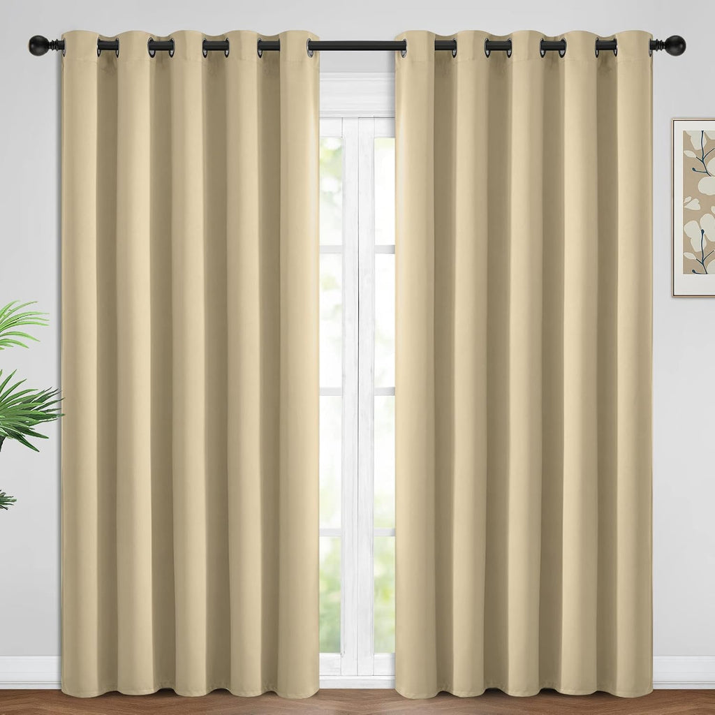 Yakamok Blackout Curtains Room Darkening Thermal Insulated Window Panels, Solid Grommet Top Drapes for Bedroom/Living Room(62Wx84L, Beige…