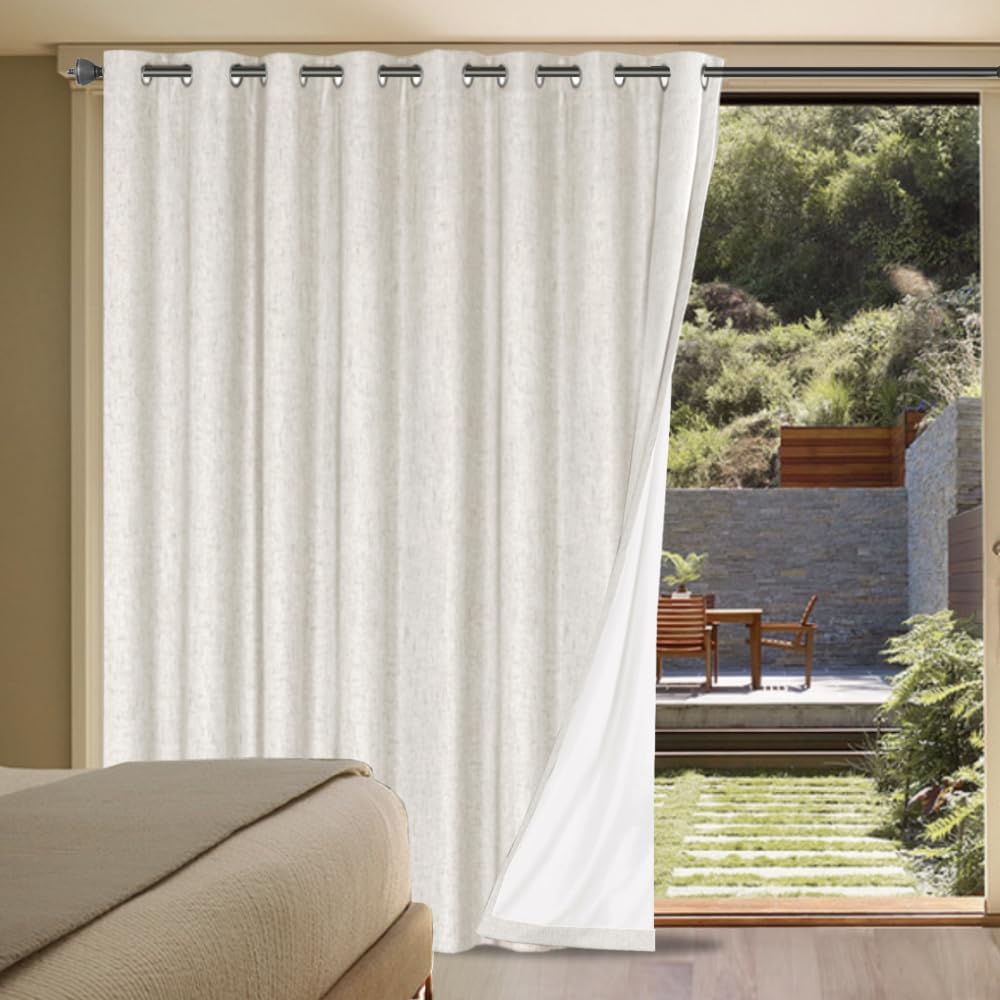 H.VERSAILTEX Blackout Curtains, Durable Thick Textured Look 100% Blackout Patio Door Curtain, Grommet Extra Wide Sliding Door Curtain…