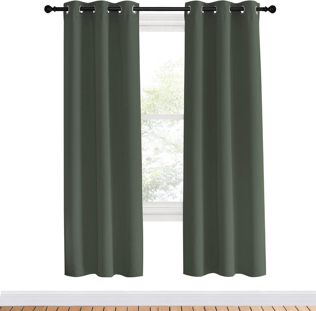 NICETOWN Thermal Insulated Curtains Blackout Draperies, Dark Mallard, Set of 2, 34 by 70 inches Long, Window Treatment Solid Grommet Room…