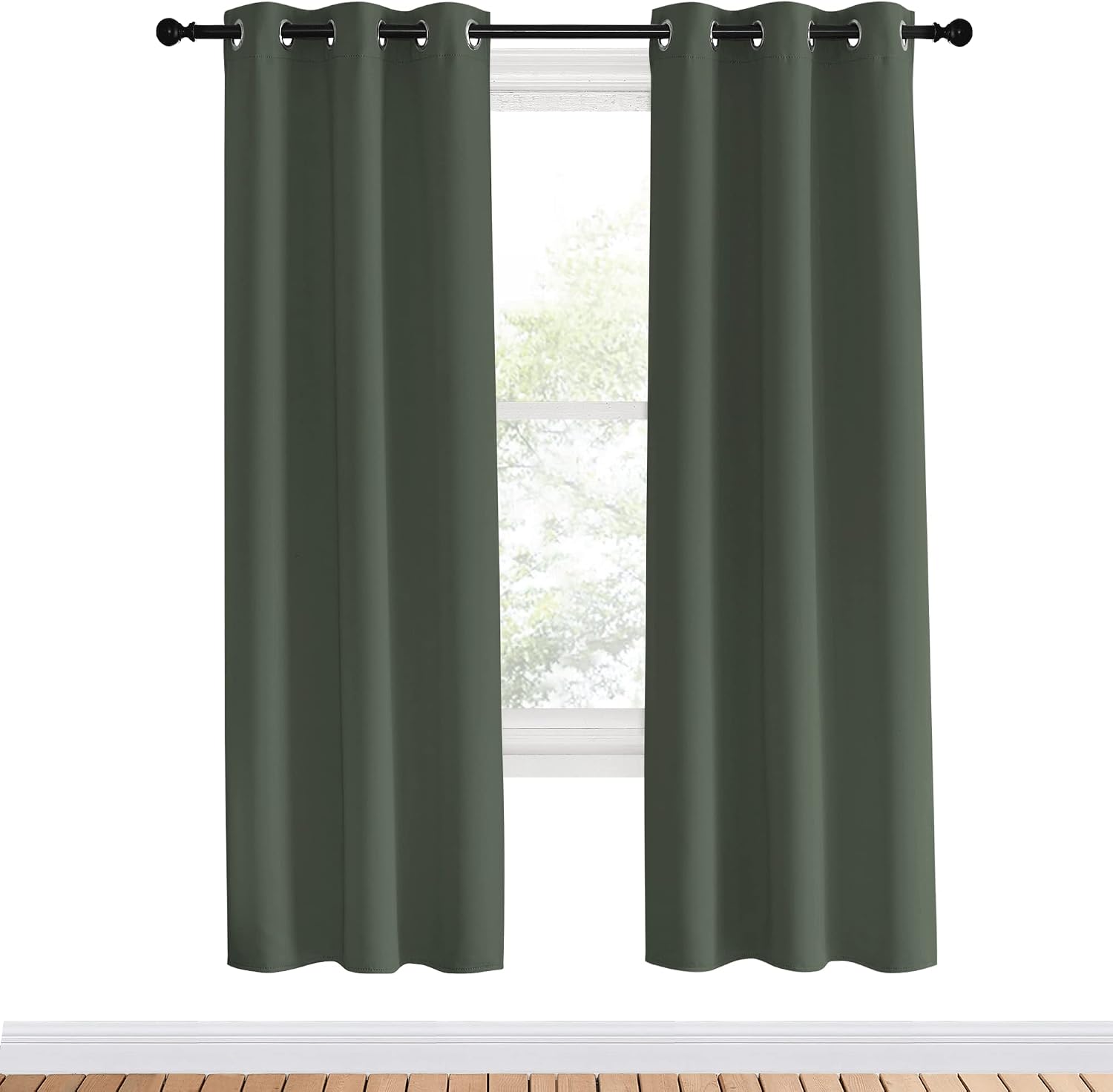 NICETOWN Thermal Insulated Curtains Blackout Draperies, Dark Mallard, Set of 2, 34 by 70 inches Long, Window Treatment Solid Grommet Room…