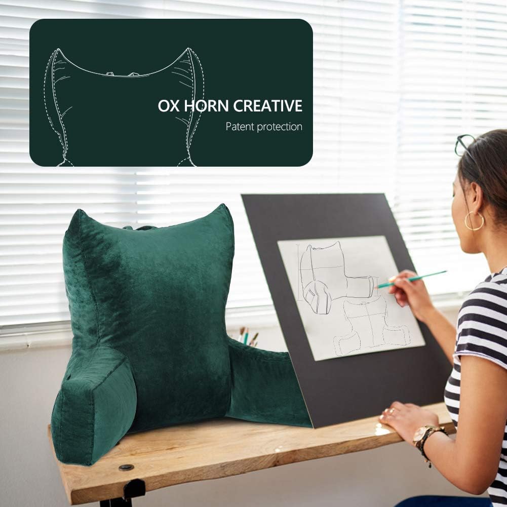 Neustern Reading Pillow for Sitting in Bed Adult, Back Pillow for Bed Shredded Memory Foam Chair Pillow with Arms and Pockets, Backrest…