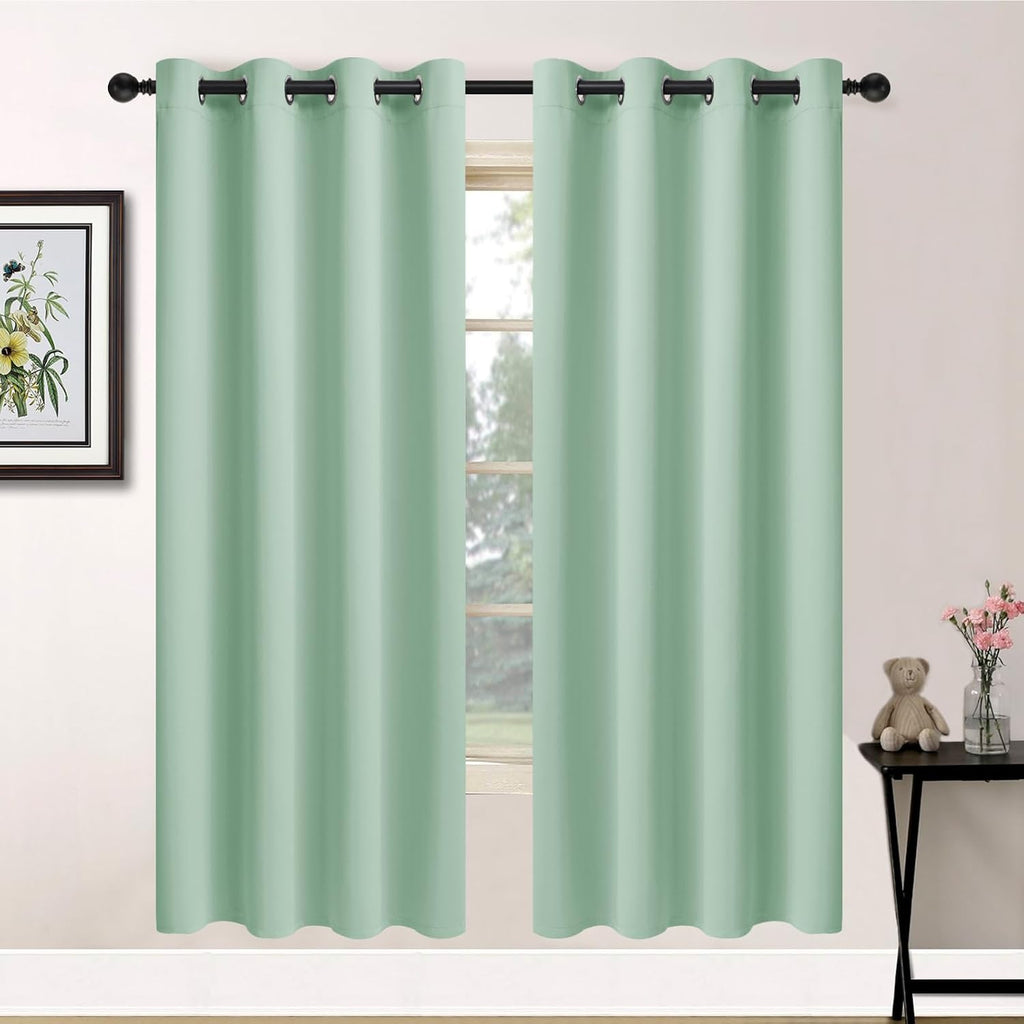 Yakamok Light Sage Green Blackout Curtains-Room Darkening Green Thermal Insulated Grommet Set of 2 Drapes for Bedroom Living Room, 52W x…
