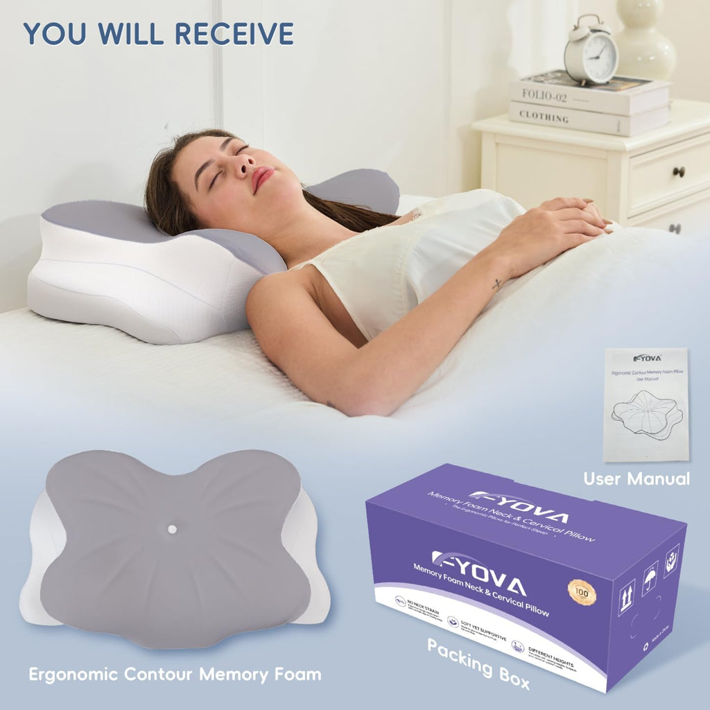 FyovaHome Cervical Neck Pillow, Ergonomic Memory Foam Pillows for Neck with Breathable Pillowcase, Adjustable Contour Neck Support Pillow f…