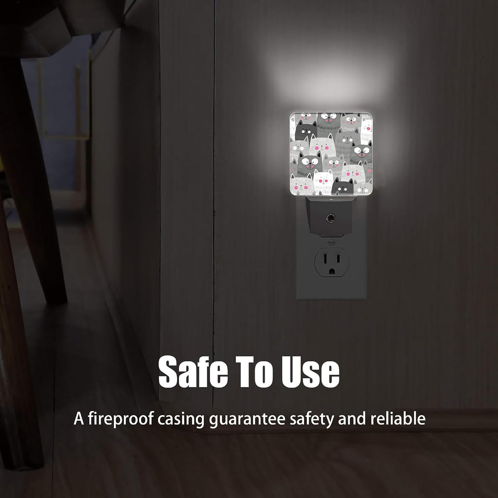 Gray Cartoon Cat Night Light Plug in Wall Lamp Smart Dusk to Dawn Sensor for Home Decorative, Kids Room Bedroom Bathroom Kitchen Hallway…