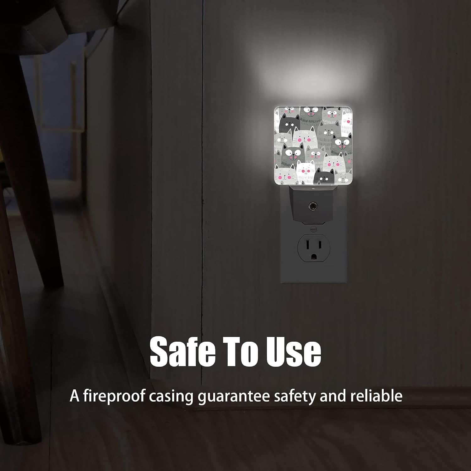 Gray Cartoon Cat Night Light Plug in Wall Lamp Smart Dusk to Dawn Sensor for Home Decorative, Kids Room Bedroom Bathroom Kitchen Hallway…