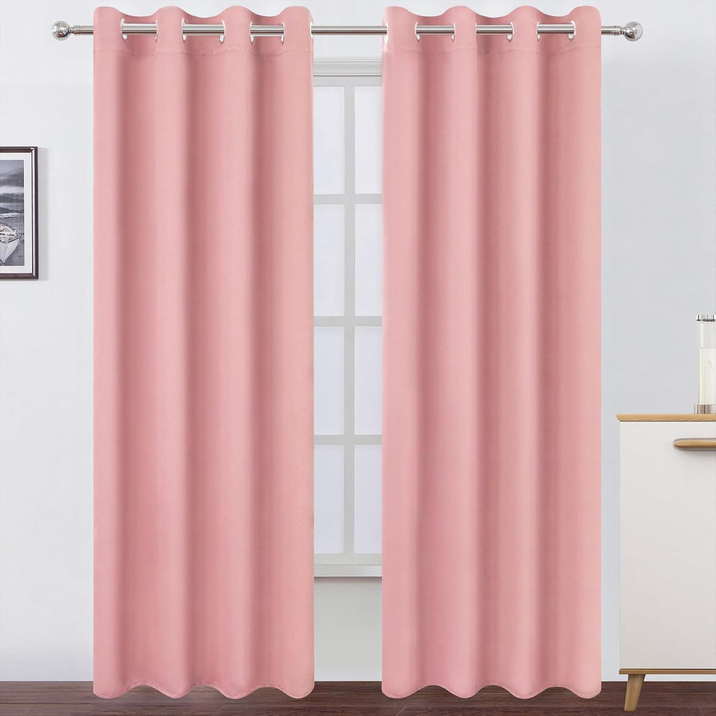 Lemomo Blackout Curtains 52 x 90 Inch Long Pink Curtains Set of 2 Panels Room Darkening Curtains for Bedroom and Living Room 90 Inch Pink