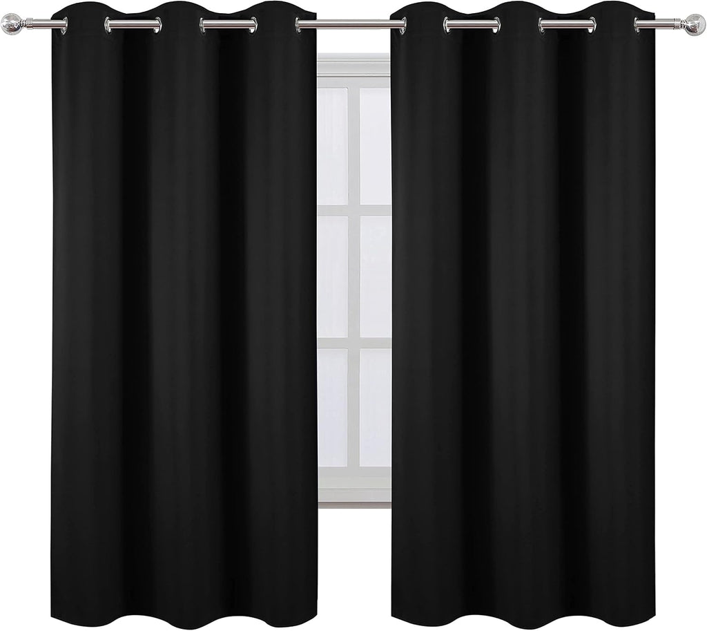Lemomo Blackout Curtains 42 x 63 inch/Black Curtains Set of 2 Panels/Thermal Insulated Room Darkening Bedroom Curtains 63 inch Black