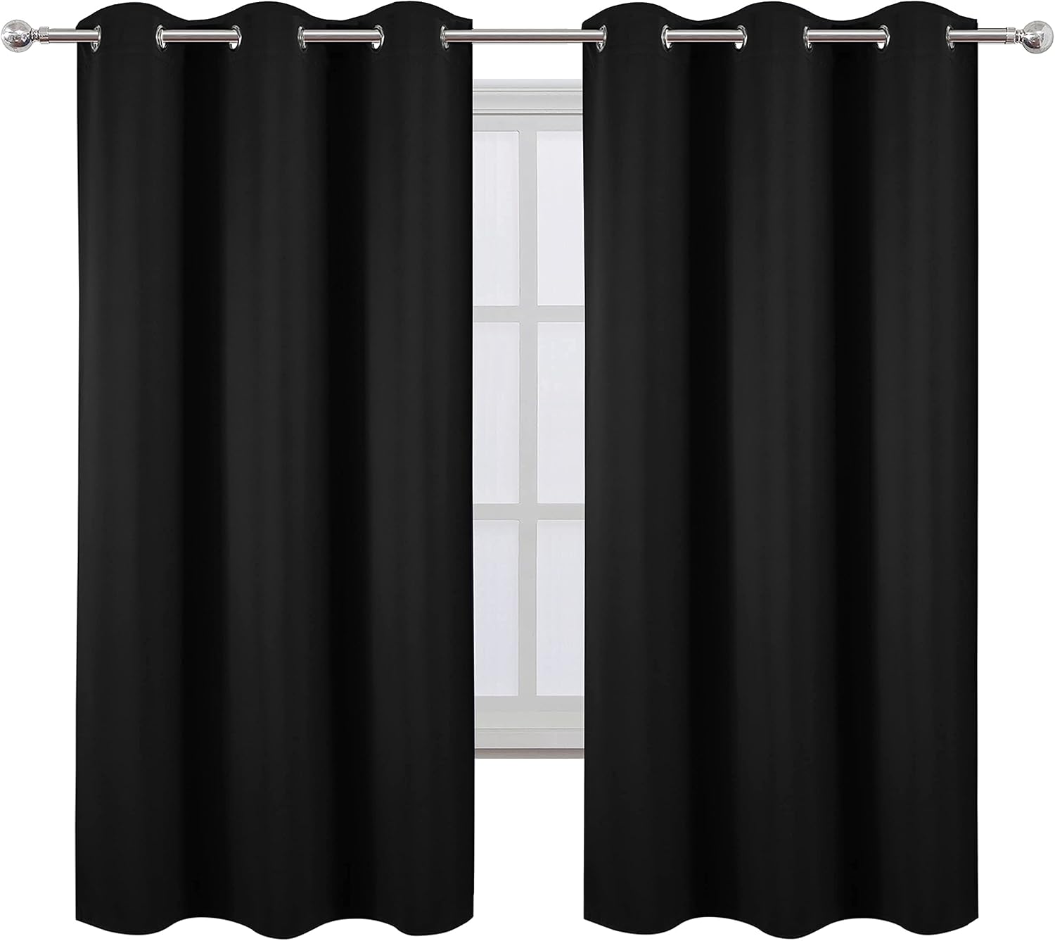 Lemomo Blackout Curtains 42 x 63 inch/Black Curtains Set of 2 Panels/Thermal Insulated Room Darkening Bedroom Curtains 63 inch Black