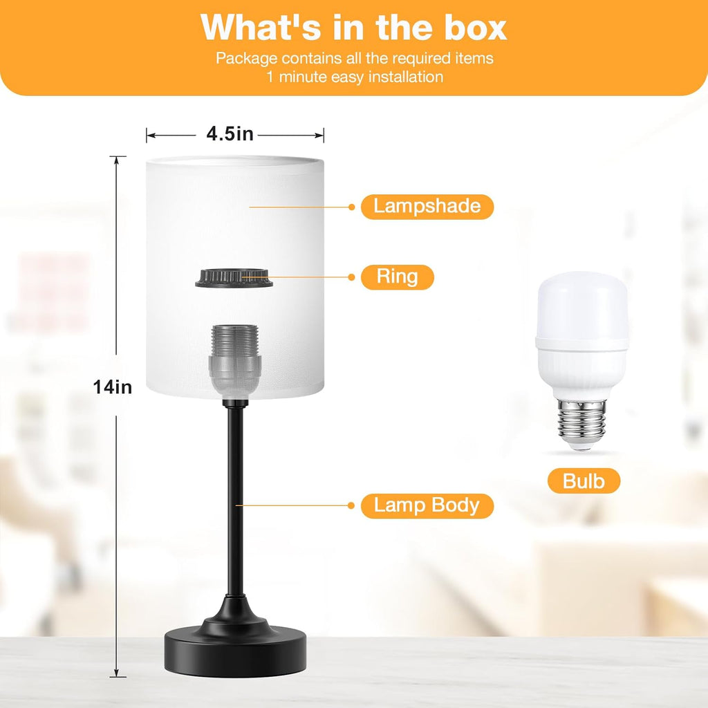 Fenmzee Touch Nightstand Bedroom Lamp - 3 Way Dimmable Bedside Lamp, Small Table Lamp Linen Lampshade for Office Desk, LED Bulb Included