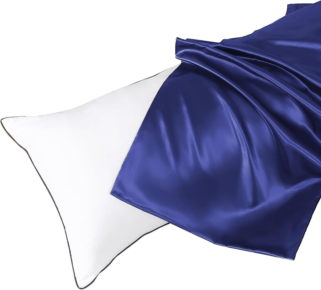 Huxmeyson Body Pillow with Satin Pillowcase, Body Pillow for Adults, Removable Cover, Navy Blue (20"x54") 1 count Blue
