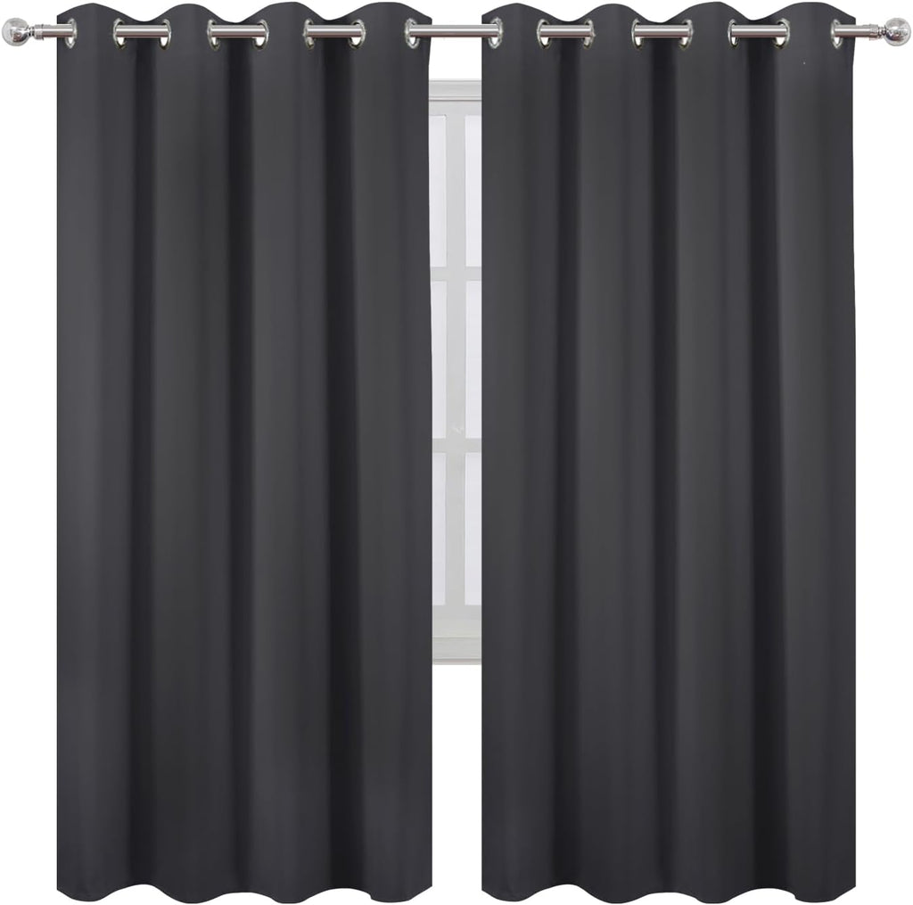 Lemomo Blackout Curtains 66 x 72 Inch Long Dark Grey Curtains Set of 2 Panels Room Darkening Curtains for Bedroom and Living Room 72 Inch G…