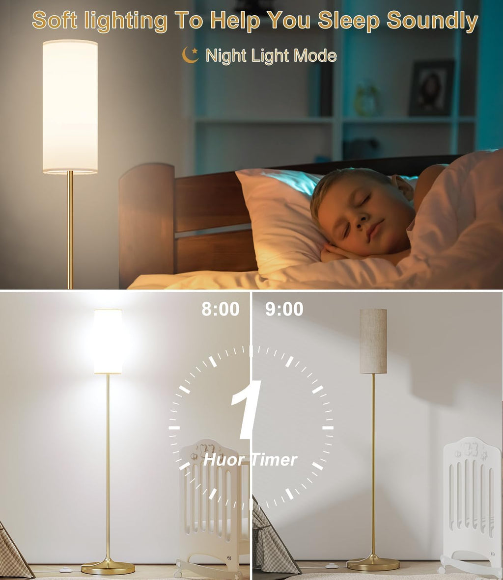 luckystyle LED Floor Lamp for Living Room, Dimmable Standing Lamps with Foot Switch, Remote Custom Color Temperature Gold Pole Lamp with…