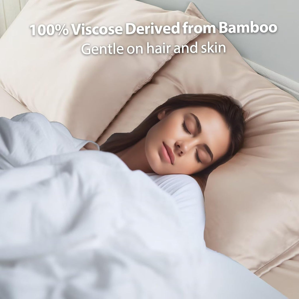 ShunjieHome 4 Pack Cooling Pillow Cases, Viscose Derived from Bamboo Pillow Protectors Queen Size Set of 4, 400 Thread Count Soft Silky Brea…