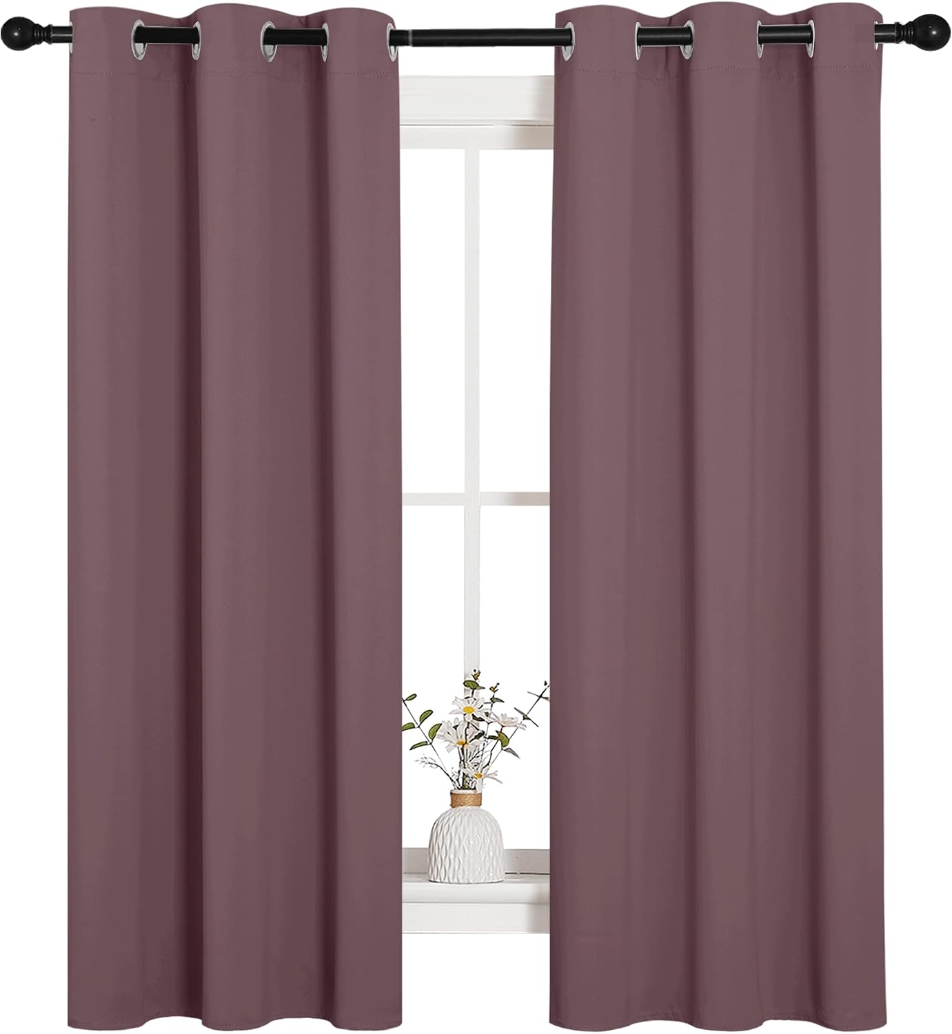 NICETOWN Bedroom Curtain Panels Blackout Draperies, 1 Pair, 34 by 63 inches, Dry Rose, Thermal Insulated Solid Grommet Blackout…