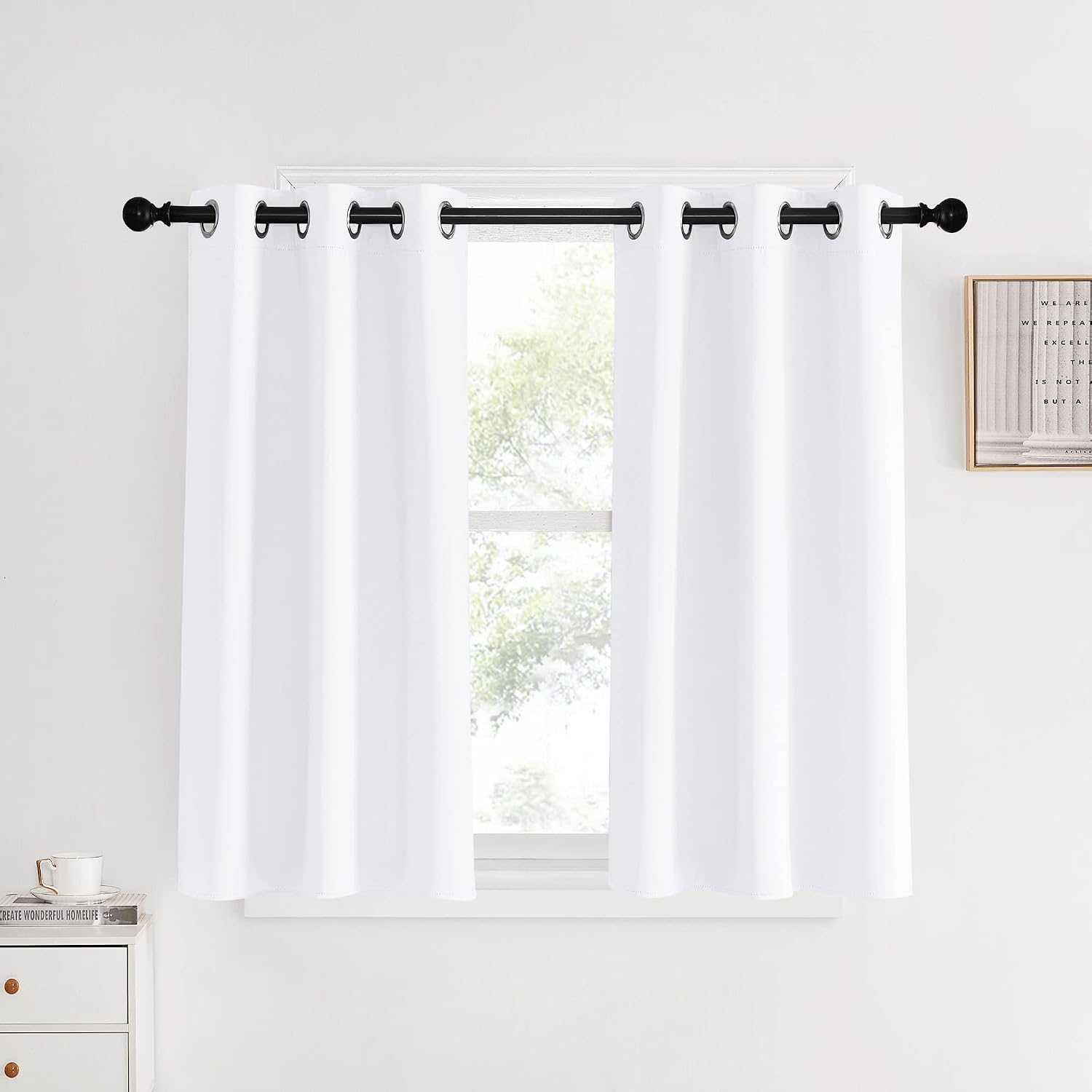 NICETOWN White Short Window Curtains 40 inch Long for Windows, White, W34, 1 Pair, Solid Grommet 50% Light Reducing Thermal Insulated…