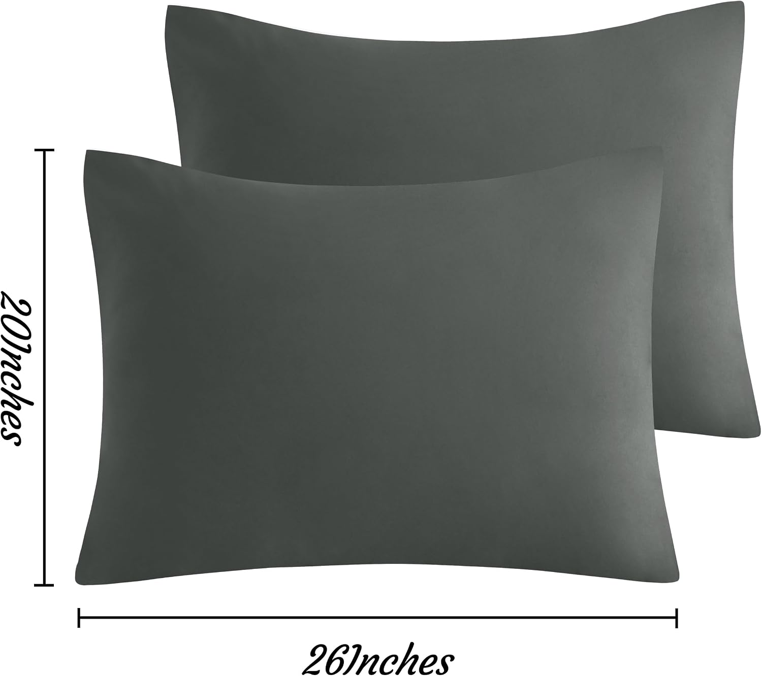 Ntbay Standard Pillow Cases Set of 2, 2 Pack Brushed Microfiber 20x26 Pillow Cases, Soft, Wrinkle, Fade, Stain Resistant Dark Grey Pillow C…