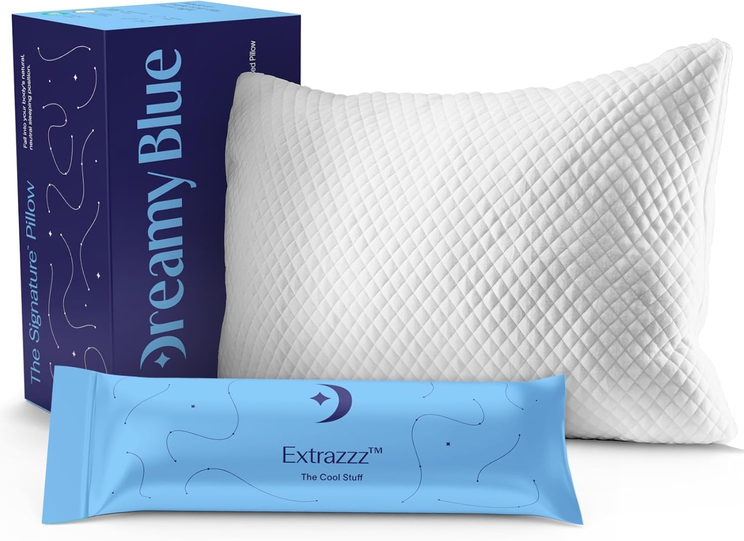DreamyBlue Signature Pillow w/Adjustable Loft • Shredded Memory Foam Fill • Neutral Alignment for Side, Back, and Stomach Sleepers • Washab…