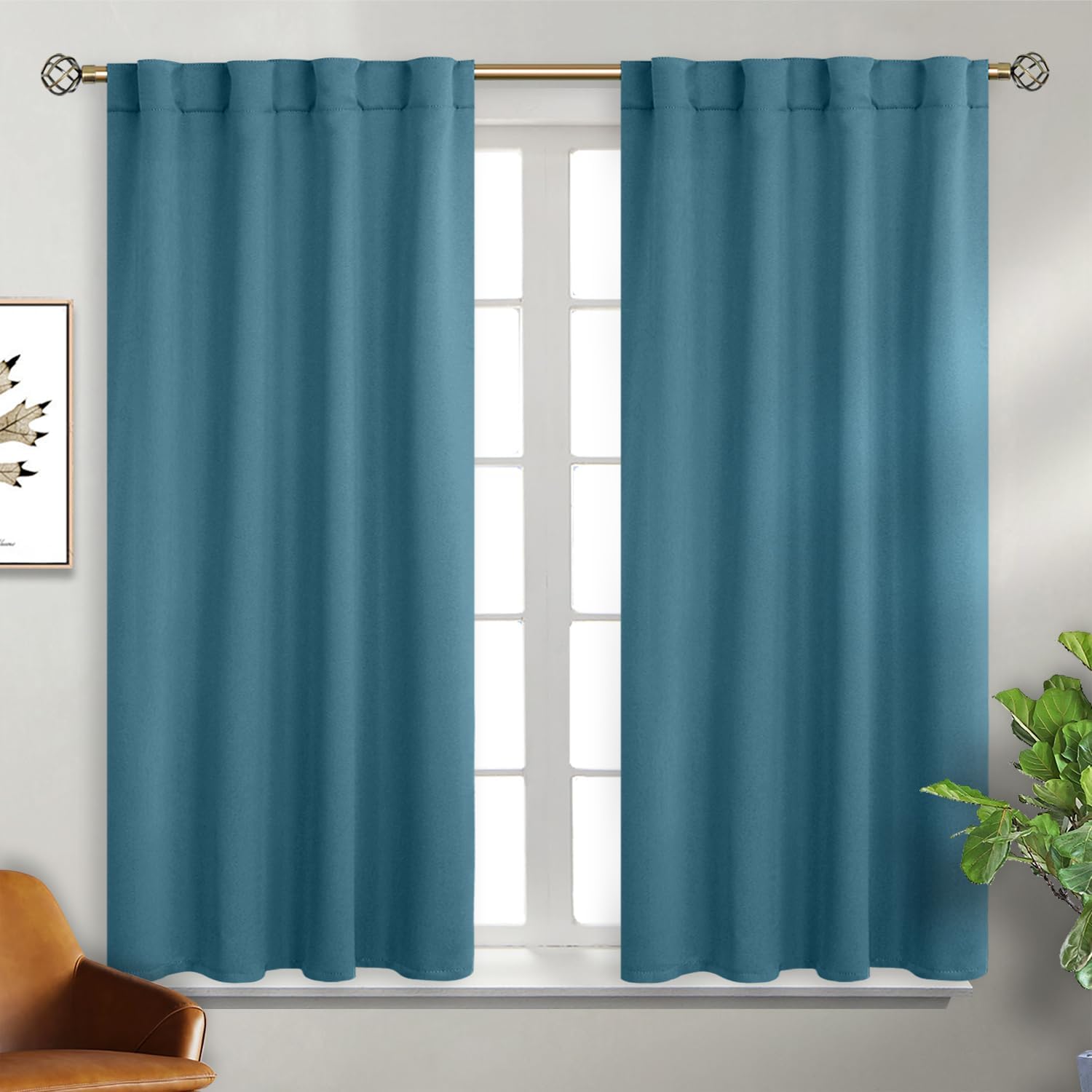BGment Window Curtains for Bedroom - 45 Inch Rod Pocket and Back Tab Thermal Insulated Room Darkening Curtains for Living Room, 2 Curtain P…