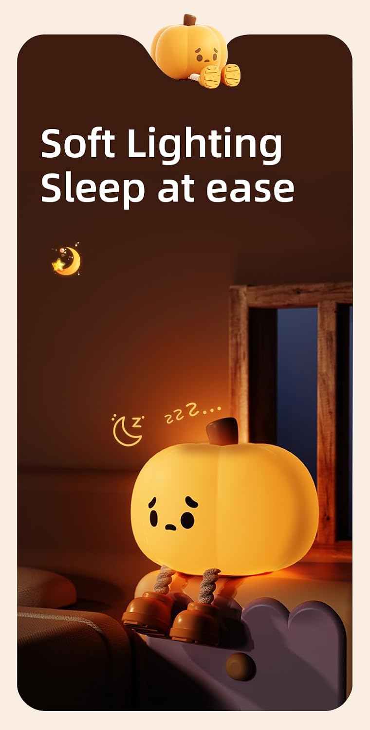 Atsuinightlight ATSUI Pumpkin Night Light, Halloween LED Squishy Novelty Lamp, Food Grade Silicone, Dimmable, Rechargeable Breastfeeding Nu…