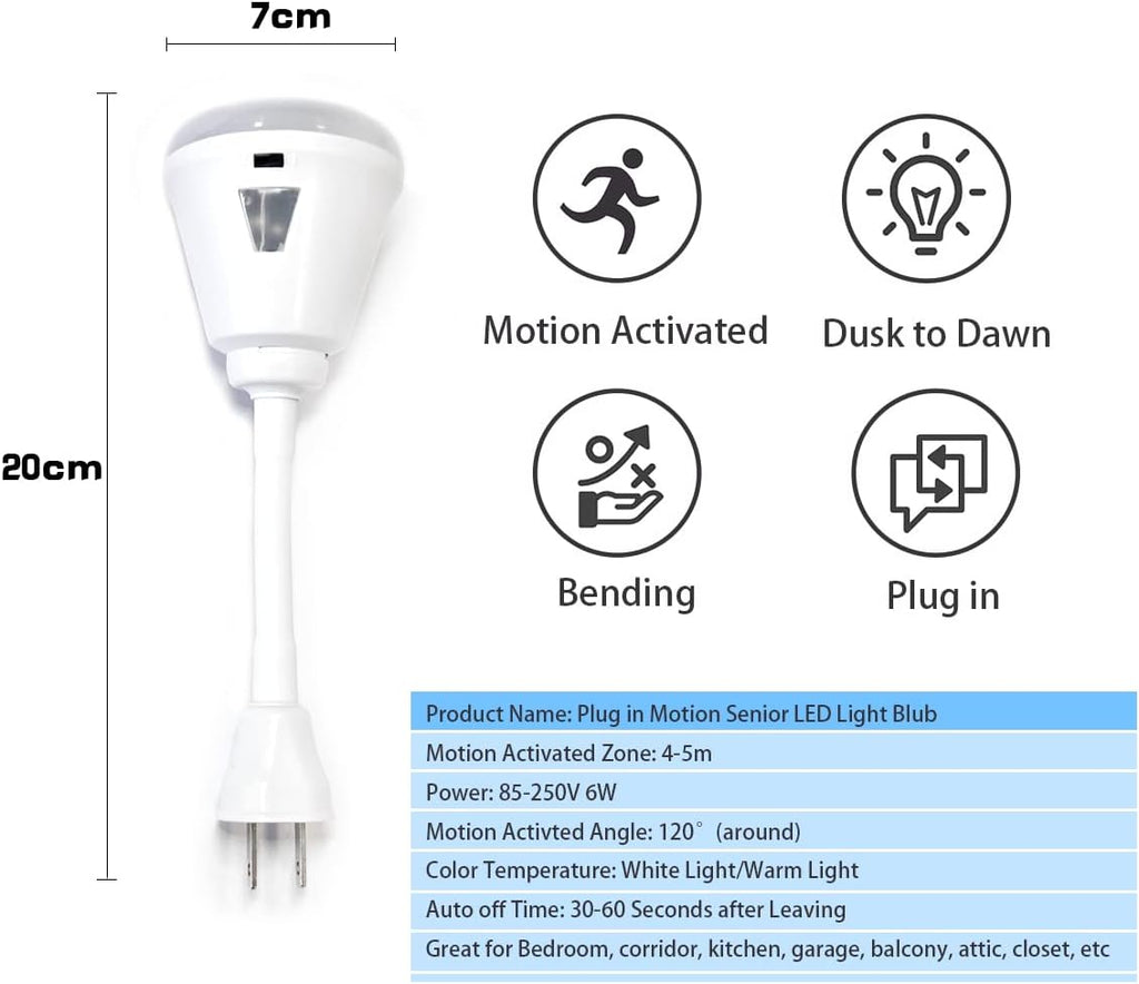 Plug in Motion Sensor Night Light, LED Infrared Sensor Light 6W Light AC 85-265V PIR Infrared Sensor Motion Detector Light Bulb Lamp…