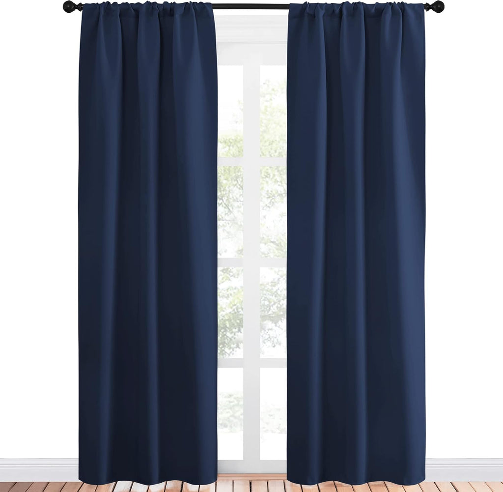 NICETOWN Blackout Curtains for Living Curtains, Home Decorations Thermal Insulated Solid Pole Top Blackout Drapes for Living Room (Navy…