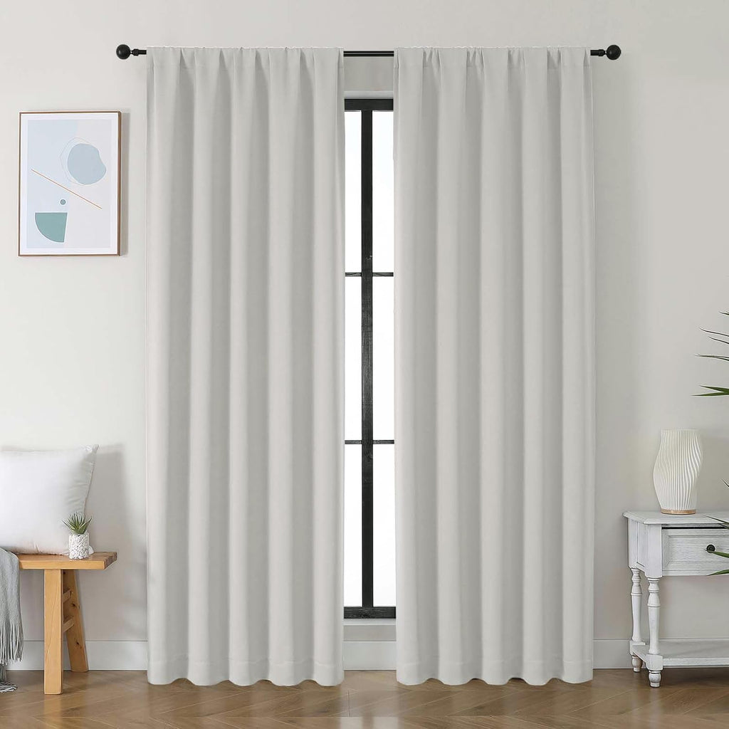 Simplebrand Ava Natural Blackout Curtains for Bedroom 84 Inch Length 2 Panels Set, Solid Thermal Insulated Privacy Living Room Window …
