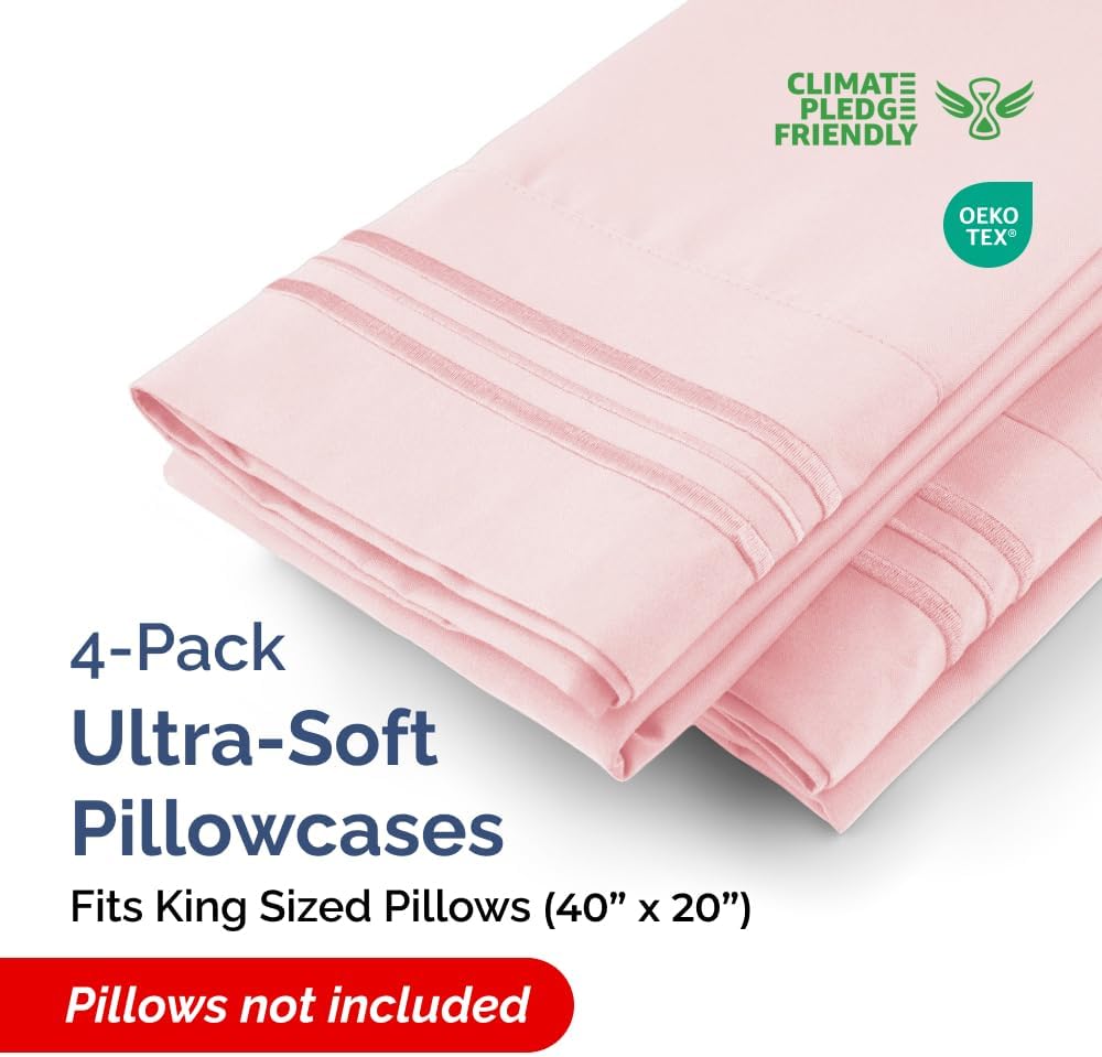 King Pillow Cases Set of 4 - Ultra Soft Hotel Quality Pillowcase Covers - Comfy, Cozy & Wrinkle Free - Shrinkage, Stain & Fade Resistant…
