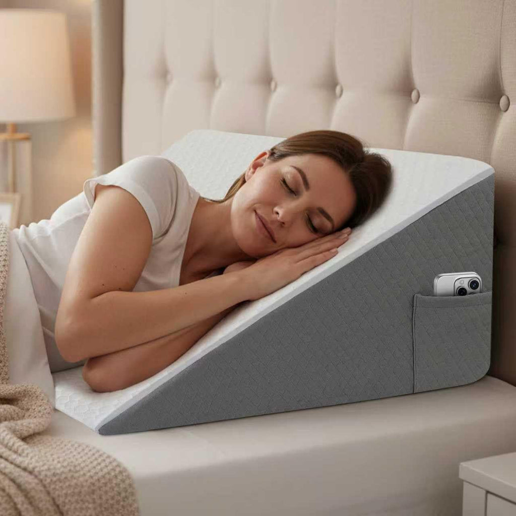 12 inch Bed Wedge Pillow for Adults Seniors, Cooling Memory Foam Incline Pillow for Sleeping, Reading & Resting, Back Support and Leg…