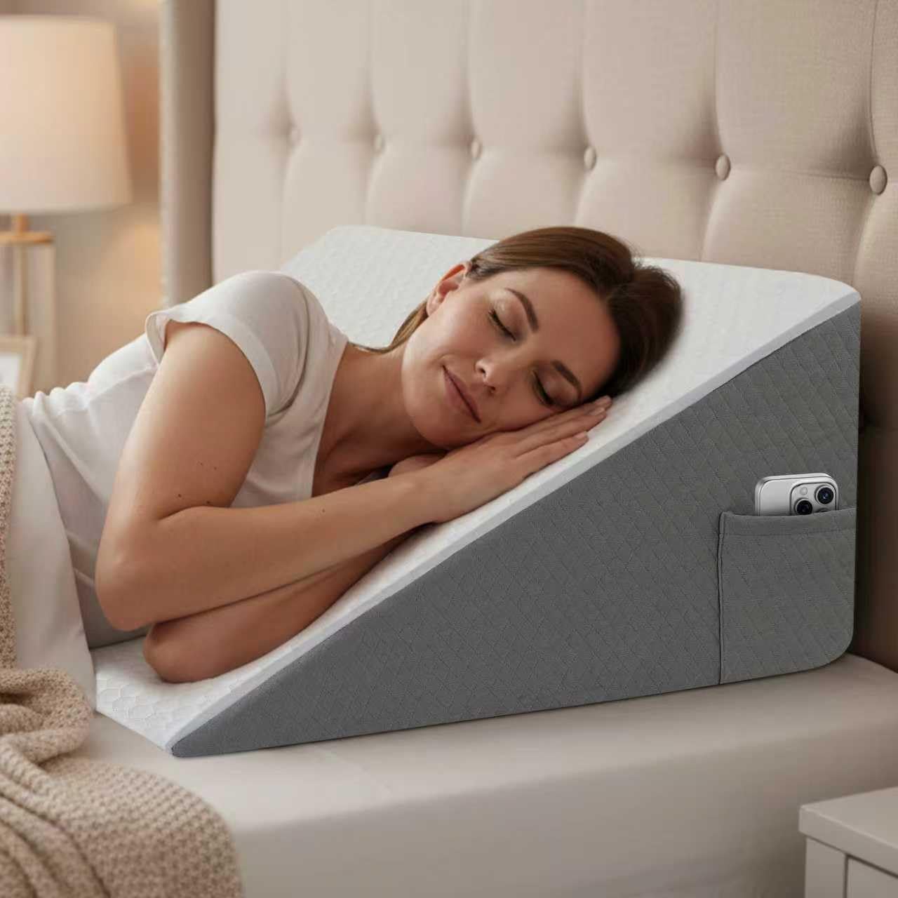 12 inch Bed Wedge Pillow for Adults Seniors, Cooling Memory Foam Incline Pillow for Sleeping, Reading & Resting, Back Support and Leg…
