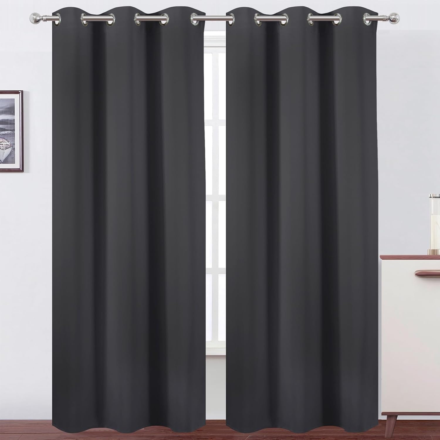 Lemomo Dark Grey Thermal Blackout Curtains/38 x 84 Inch/Set of 2 Panels Room Darkening Curtains for Bedroom 84 Inch Grey