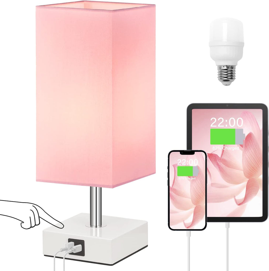 Ambimall Touch Control Table Lamp with 2 USB Charging Ports, 3 Way Touch Lamps Beside Desk, Nightstand Lamp for Bedrooms Living Room…