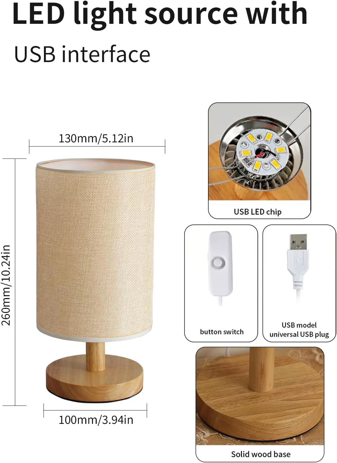 Table Lamp Set of 2, Bedside Lamp Nightstand Lamp, 3000K Warm Light Desk Lamp, USB Powered LED Reading Lamp, Boho Vintage Small Lamp for…