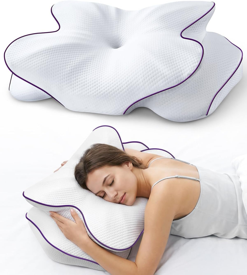 AZBestPro Memory Foam Cervical Pillow for Neck Support &, Butterfly Ergonomic Design – 24×15.75×5.7 Inches, Removable 100% Polyester Pillo…