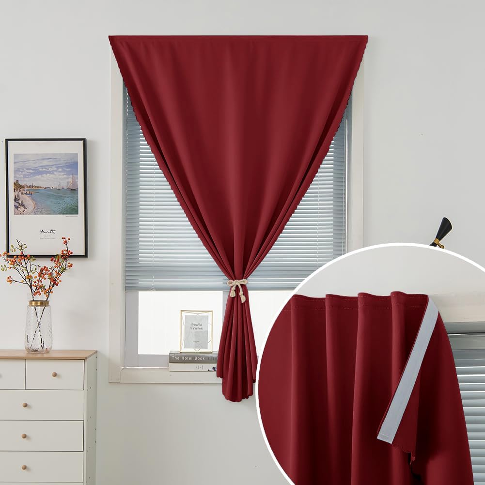 Self Adhesive Curtains, Stick Curtain Blackout Shades Window Cover Curtains for Living Room No Drilling, 47" W X 71" L, Burgundy, 1 Panel