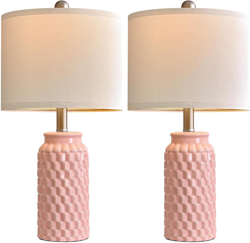 20.5" Small Bedside Lamps Set of 2 with 5FT Cord, Pink Ceramic Modern Farmhouse Table Lamps for Nightstand, Living Room, Bedroom, 3D…