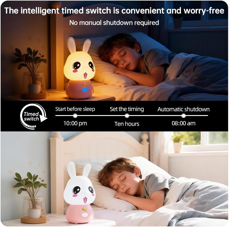 wapentake Cute Bunny Night Light for Kids, 16 Colors Changing Baby Night Light with Bluetooth Speaker & Music, APP Control Rechargeable…