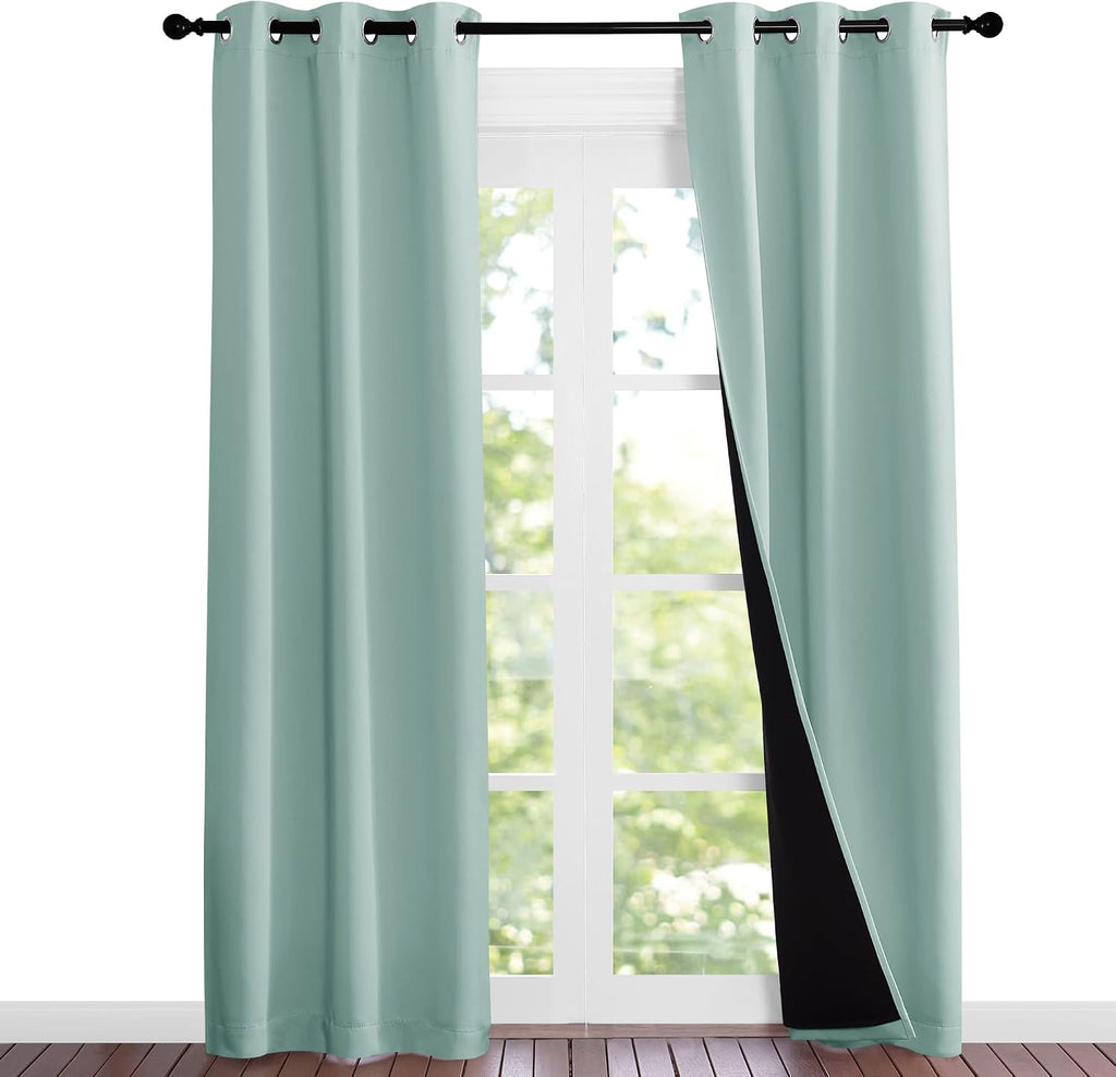 Nicetown Aqua Blue Blackout Curtains 84 inches Long, Full Light Blocking Drapes with Black Liner for Nursery, Noise Reducing Thermal Insula…