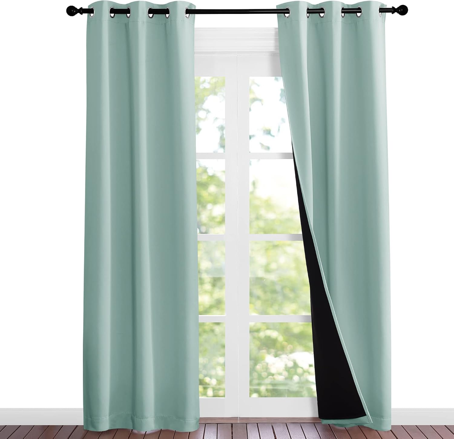 Nicetown Aqua Blue Blackout Curtains 84 inches Long, Full Light Blocking Drapes with Black Liner for Nursery, Noise Reducing Thermal Insula…