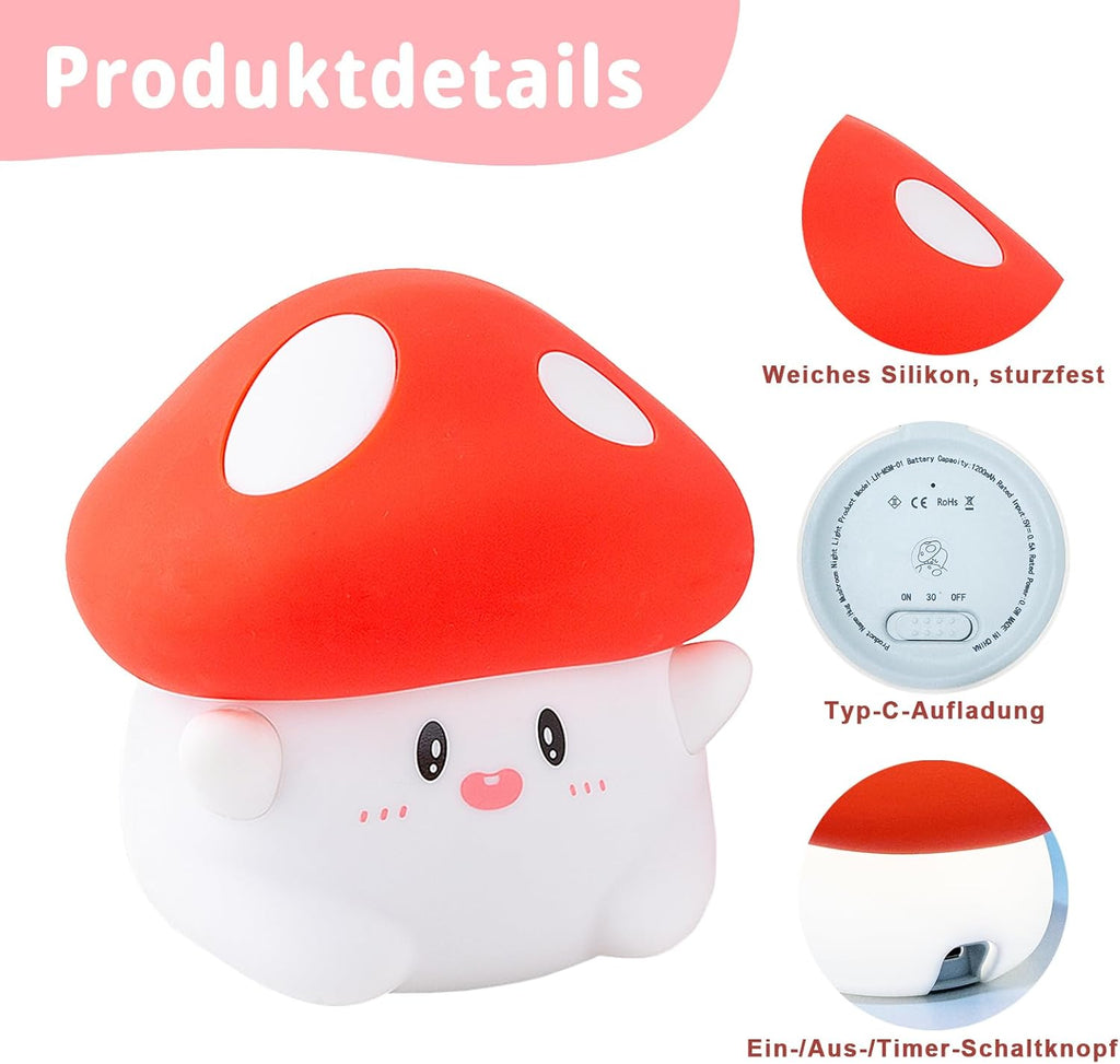 Rytinazzz Silicone Night Light for Kids, 50H Long Battery Mushroom Lamp, Gift for Kids, Cute Bedside Light for Girls Room, Rechargeable…