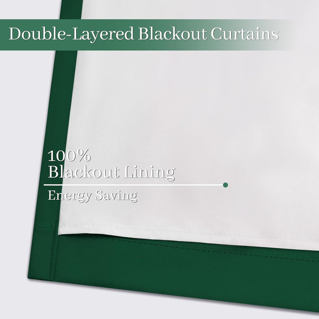 Yakamok 100% Blackout Curtains Dark Green Room Darkening Thermal Insulated with 2 Thick Layers-Hunter Green Window Drapes Set of 2 Panels f…