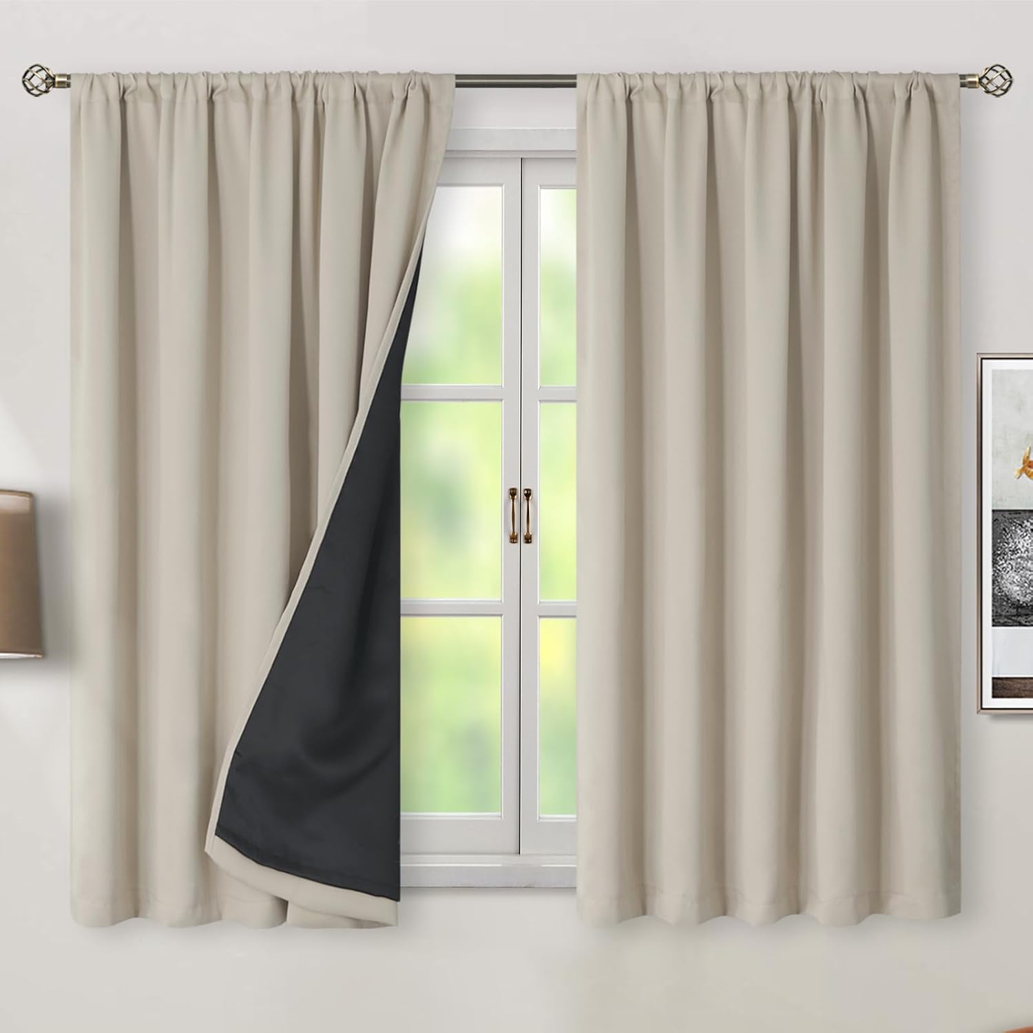 BGment 100% Room Darkening Thermal Insulated Blackout Curtains 54 Inches Long with Liner, Rod Pocket and Back Tab Double Layer Noise…
