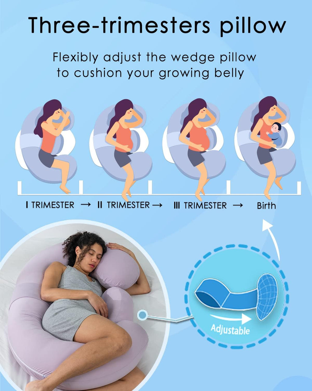 Queenrose QUEEN ROSE Cooling Pregnancy Pillows, E Shaped Full Body Pillow for Sleeping, with Pregnancy Wedge Pillow for Belly Support, 60 In…
