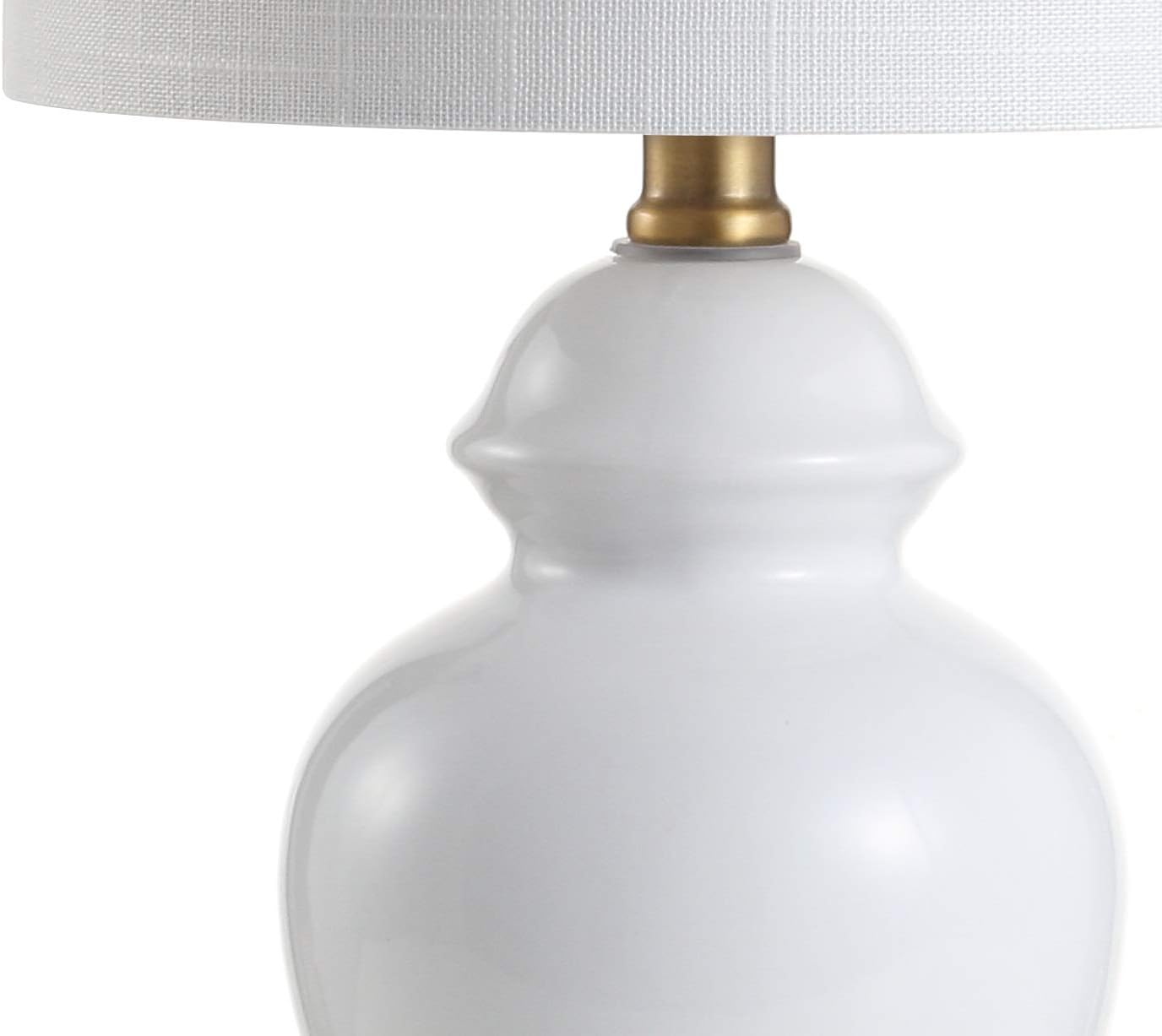 JONATHAN Y 20" White Textured Ceramic and Brass Gold Table Lamp, Glam Bedside Nightstand Lamp for Living Room Bedroom, White Linen Shade…