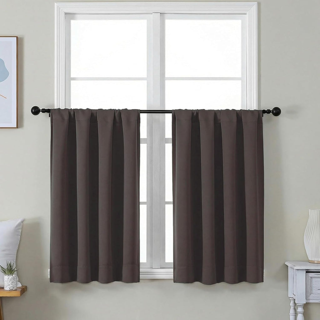 Simplebrand Ava Chocolate Short 36 Inches Blackout Curtain 2 Panels Set, Half Window Rod Pocket Privacy Curtain Tiers for Kitchen, Curtains…