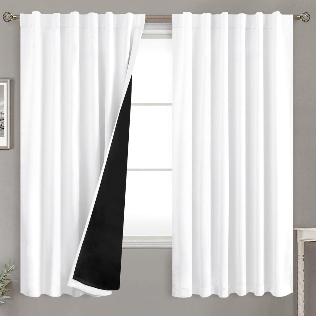 BGment Pure White 100% Blackout Curtains 63 Inches Long with Thermal Insulated Liner, Rod Pocket and Back Tab Double Layer Full Room…