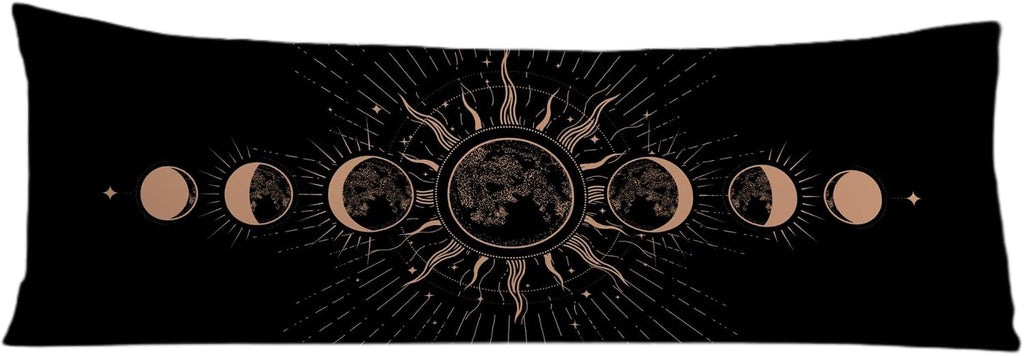 Mystical Boho Moon Phases Body Pillow Covers 20x54, Witchy Celestial Sun and Moon Astrology Long Body Pillow Case Cover with Hidden…