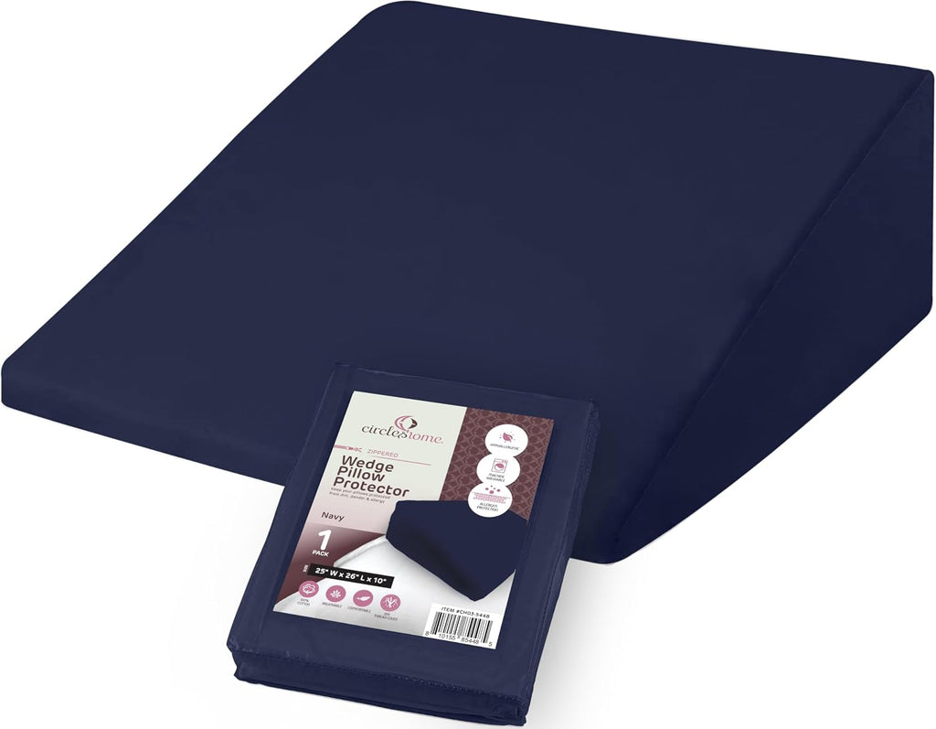 CirclesHome Wedge Pillow Cover 100% Cotton, Zippered Wedge Pillow Case Protector, Soft, Hypoallergenic & Breathable -, Navy, (25Wx26Lx10) 1…