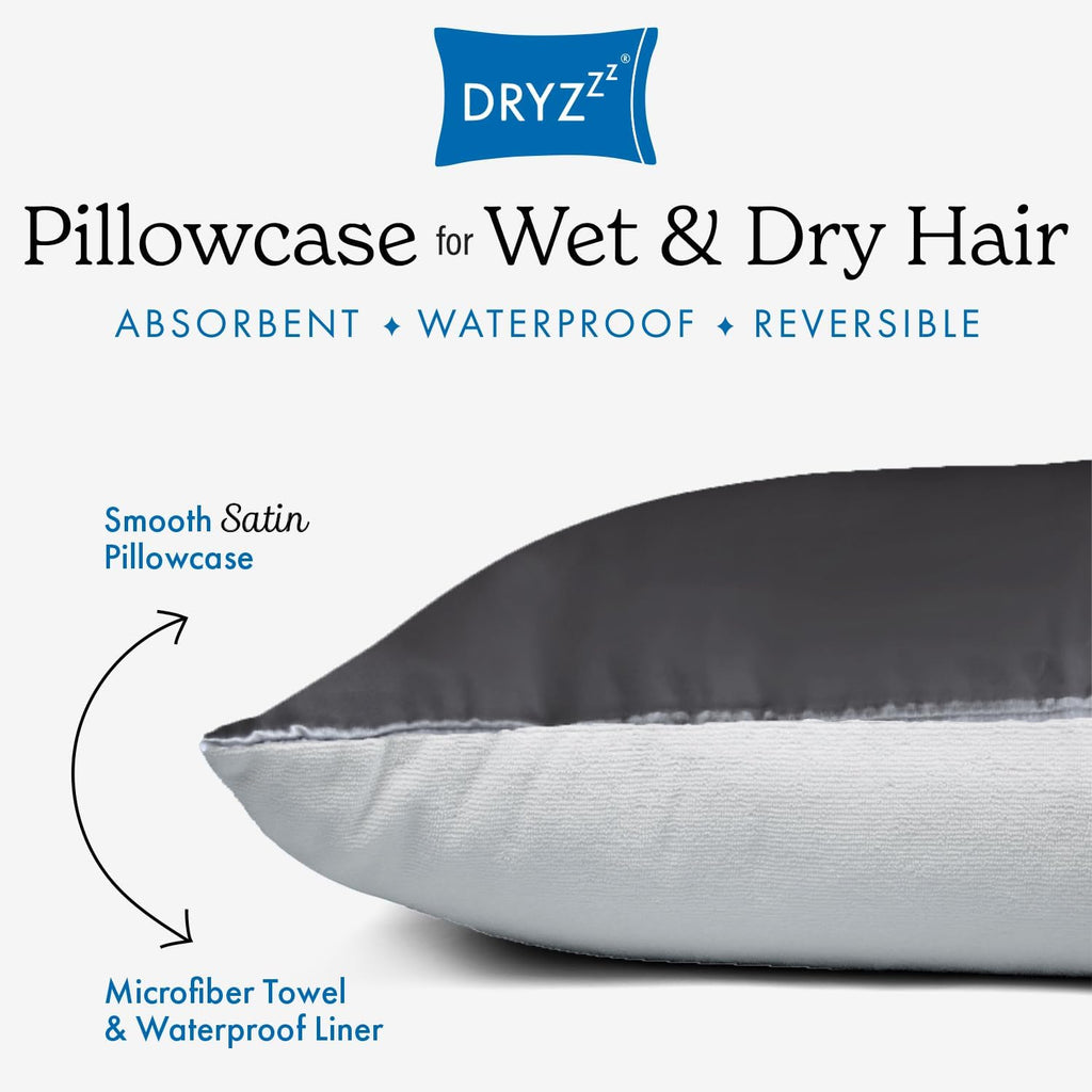 DryZzz Waterproof Pillow Protector Cooling Pillow Case 29"x19" 1pc Silver Standard Size, Absorbent Towel Pillowcase Dual-Sided Satin & Micr…