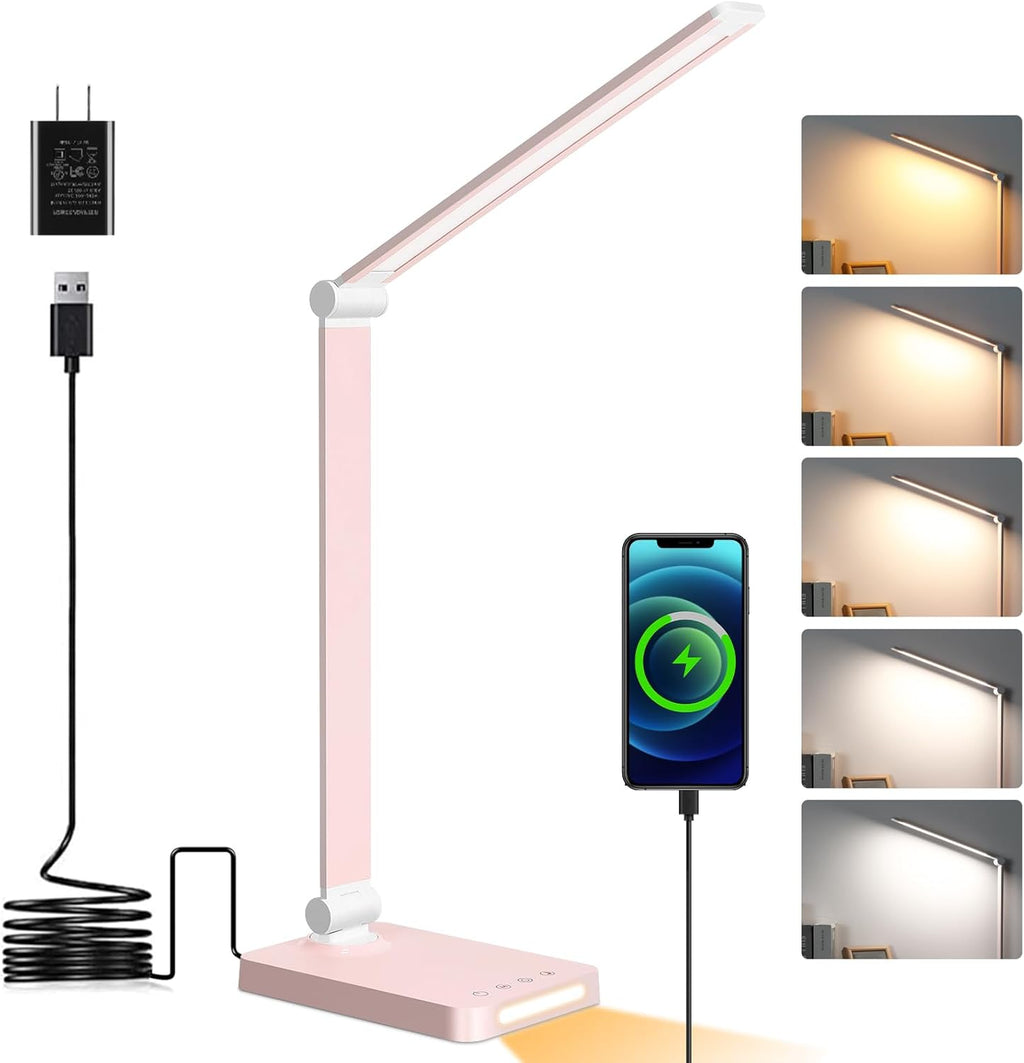 LED Desk Lamp with USB Ports, Touch Desk Lamps for Home Office with 5 Color Modes,3 Brightness Desk Light with Small Night Light, Reading…